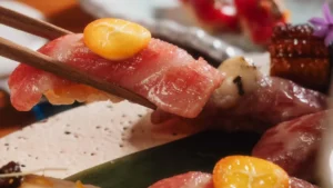Tuna belly nigiri with yuzu and kumquat mayonnaise from Arko Eixample